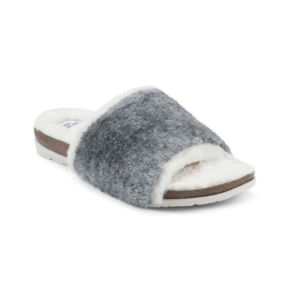 NEW Earth Origins Frost Gray Faux Fur Slides Women’s Size 10